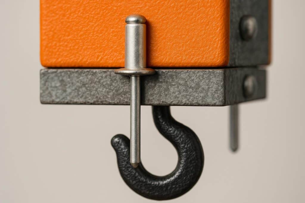 Close-up of industrial blind rivets securing metal panels, highlighting strength and durability