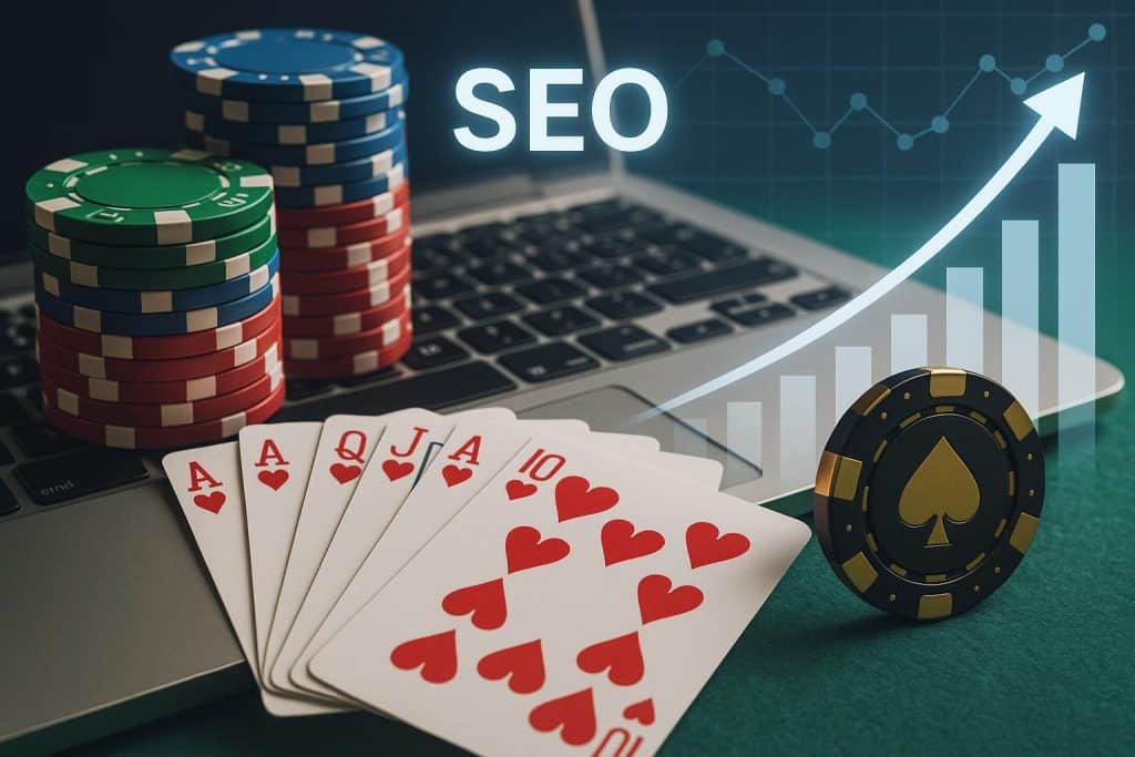 Casino SEO services boosting gambling website rankings with analytics, keywords, and search results