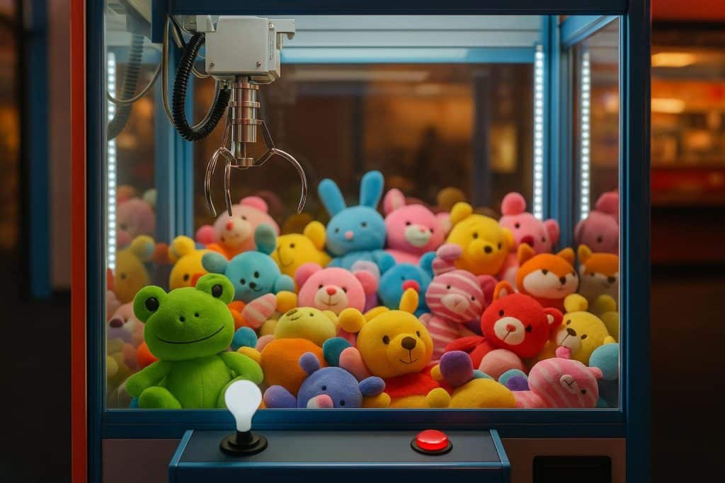 Modern crane arcade machine filled with plush toys, ideal for maximizing play time and profits