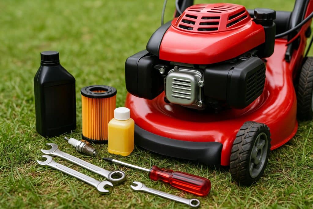 Mower maintenance kit with essential tools and parts extending lawn mower lifespan