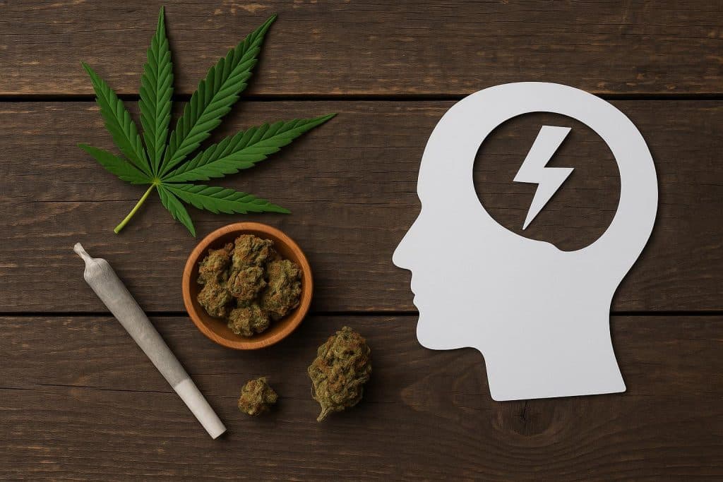 Cannabis leaves and Toronto skyline highlighting marijuana's link to anxiety debate