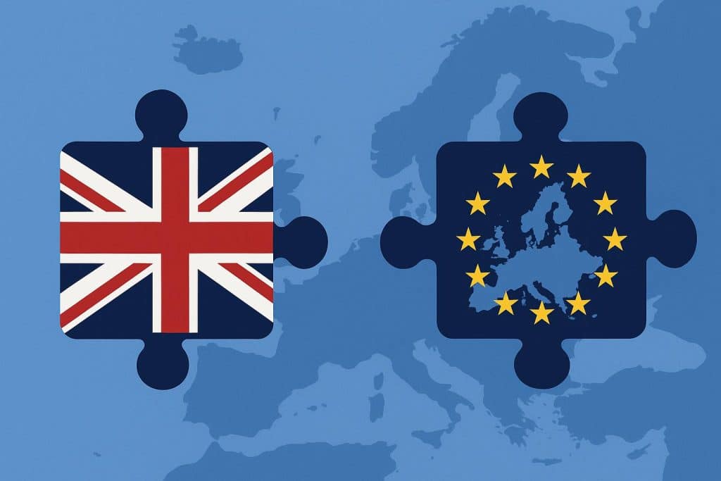 UK and European Union flags side by side representing business incorporation decision for founders