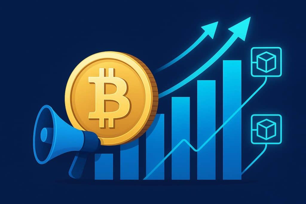 Digital marketing icons with blockchain and crypto symbols representing top crypto agencies