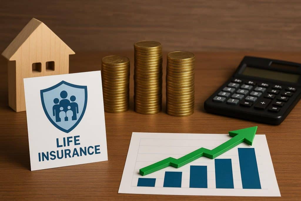 Life insurance policy documents and calculator symbolizing financial planning and security