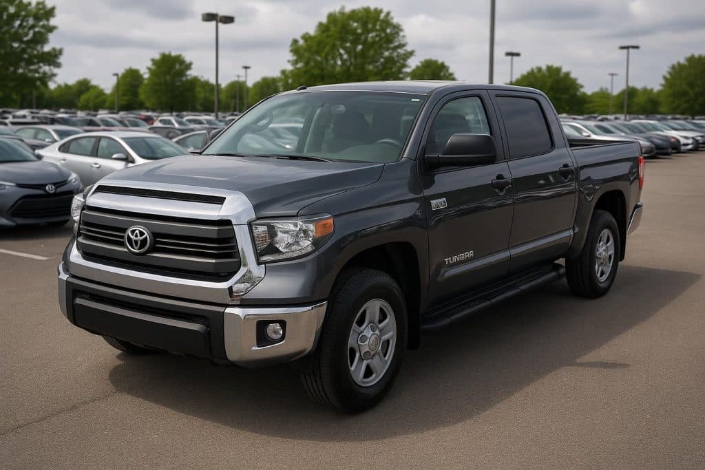 Used Toyota Tundra pickup truck parked in dealership lot for sale