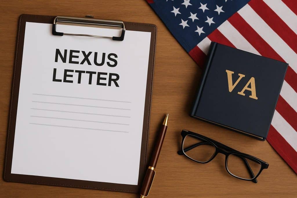 Nexus letter document with VA logo, supporting evidence for veterans' disability claims