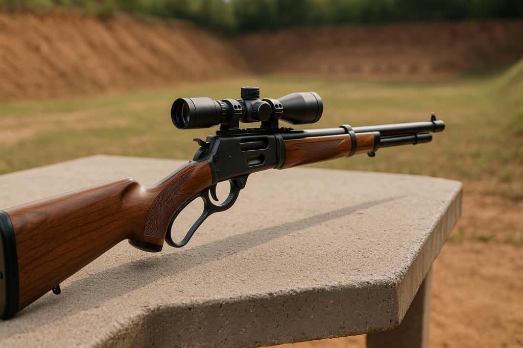 Classic lever-action rifle displayed on a wooden table, highlighting resurgence in modern shooting.