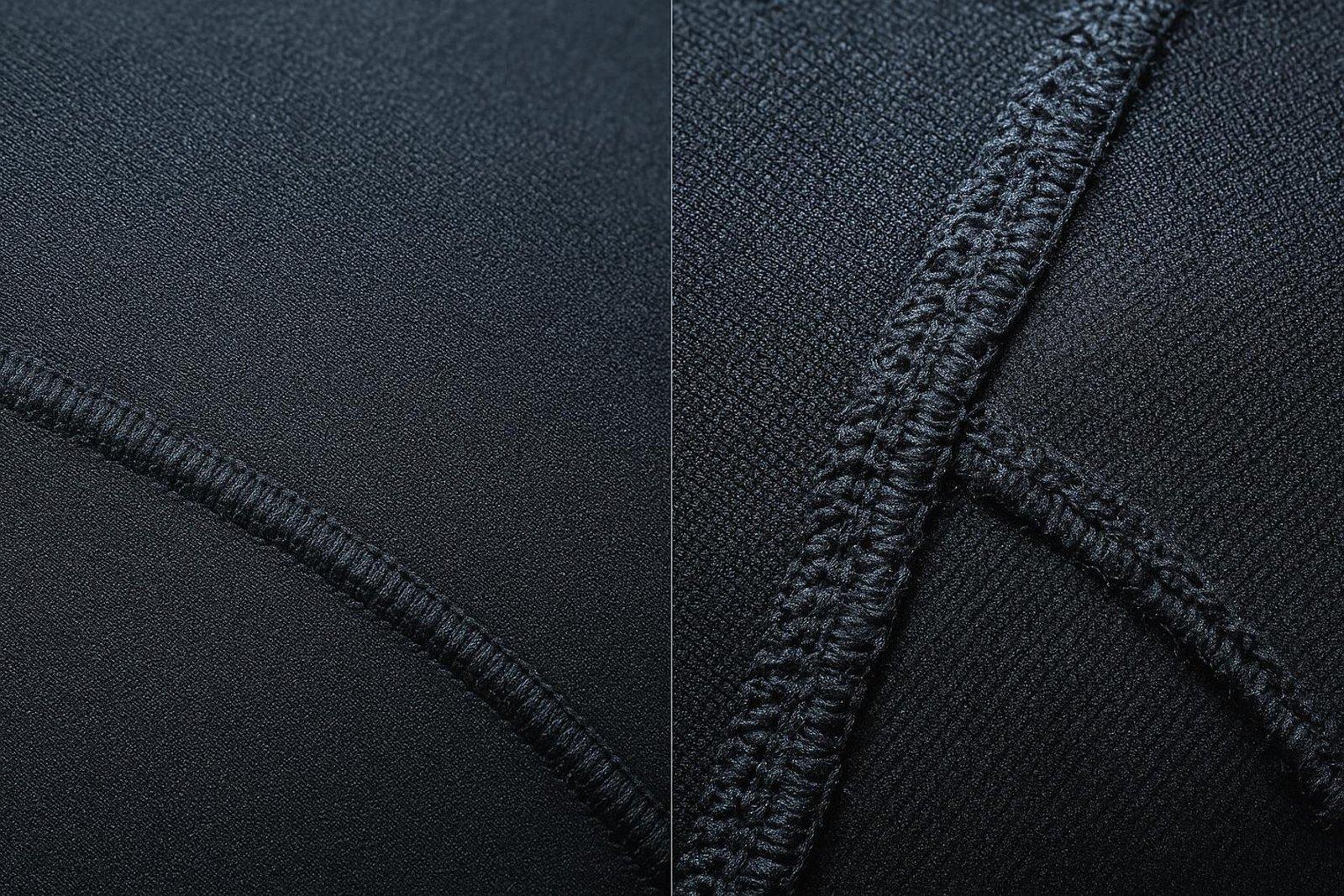 Close-up comparison of flat-lock and overlock seams on athletic wear highlighting quality differences and potential chafing issues.