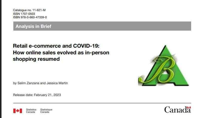 E-commerce Analysis: A Statistics Canada report cover titled "Retail e-commerce and COVID-19" by Salim Zanzana and Jessica Martin.