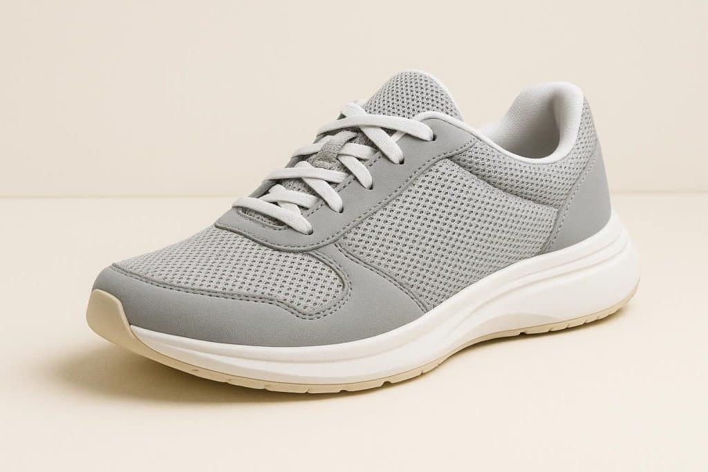 Close-up of diabetic trainers showing cushioning, supportive soles, and breathable materials
