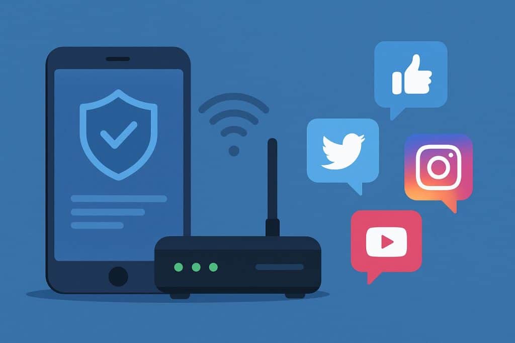 Smartphone displaying proxy settings with social media app icons for automation solutions