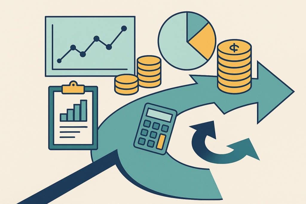 Business team analyzing financial data and strategy charts, highlighting agile decision-making