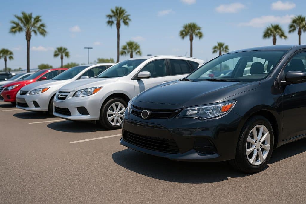 Row of quality used cars at a top-rated Fort Myers dealership offering transparent pricing