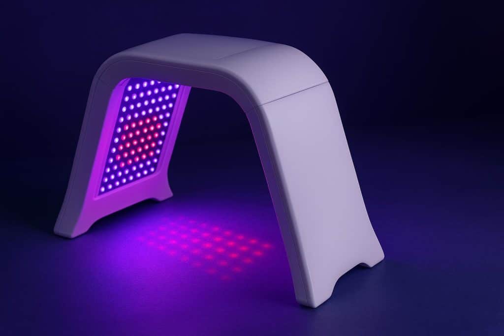 LED light therapy device targeting acne breakouts on clear skin for gentle, effective treatment