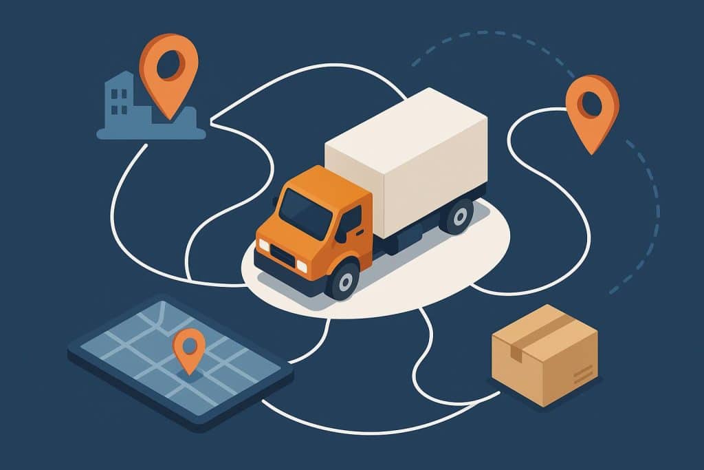 Delivery trucks using GPS for final mile carrier tracking in a busy urban logistics network