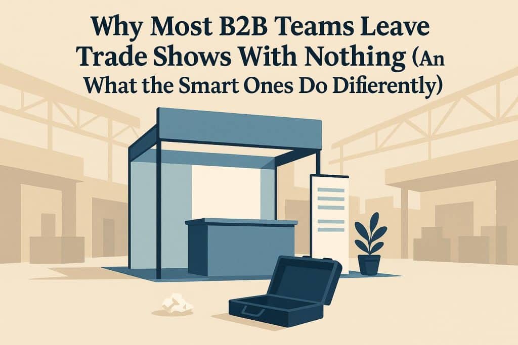 Empty trade show booth with B2B marketing materials, highlighting missed business opportunities