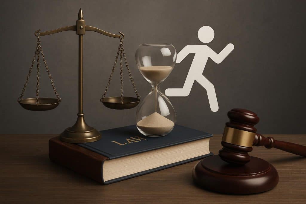 Courtroom gavel symbolizing legal loophole when defendants flee to pause statute of limitations