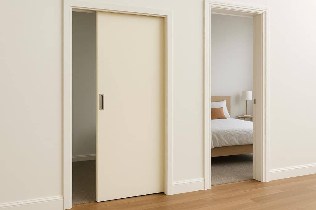 Modern cavity slider door installed in a contemporary home interior showcasing space-saving design