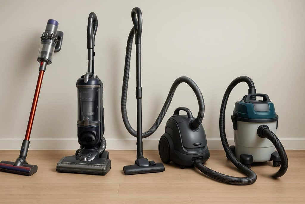 Various vacuum cleaner models including cordless and wet dry options displayed for comparison