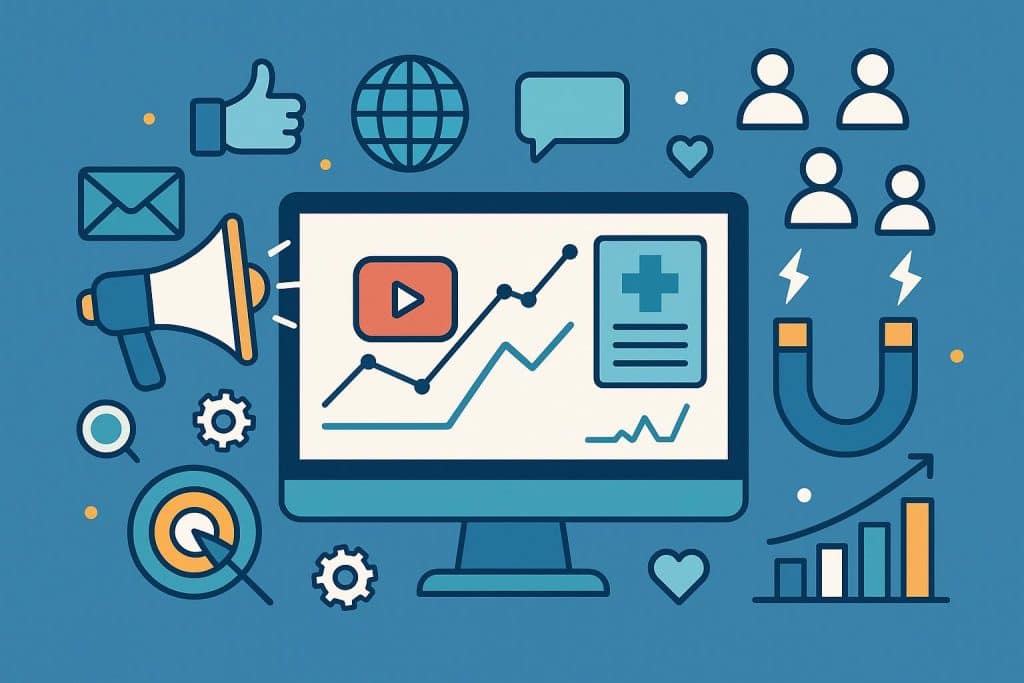 Laptop displaying digital marketing analytics for physical therapy clinic patient acquisition strategies