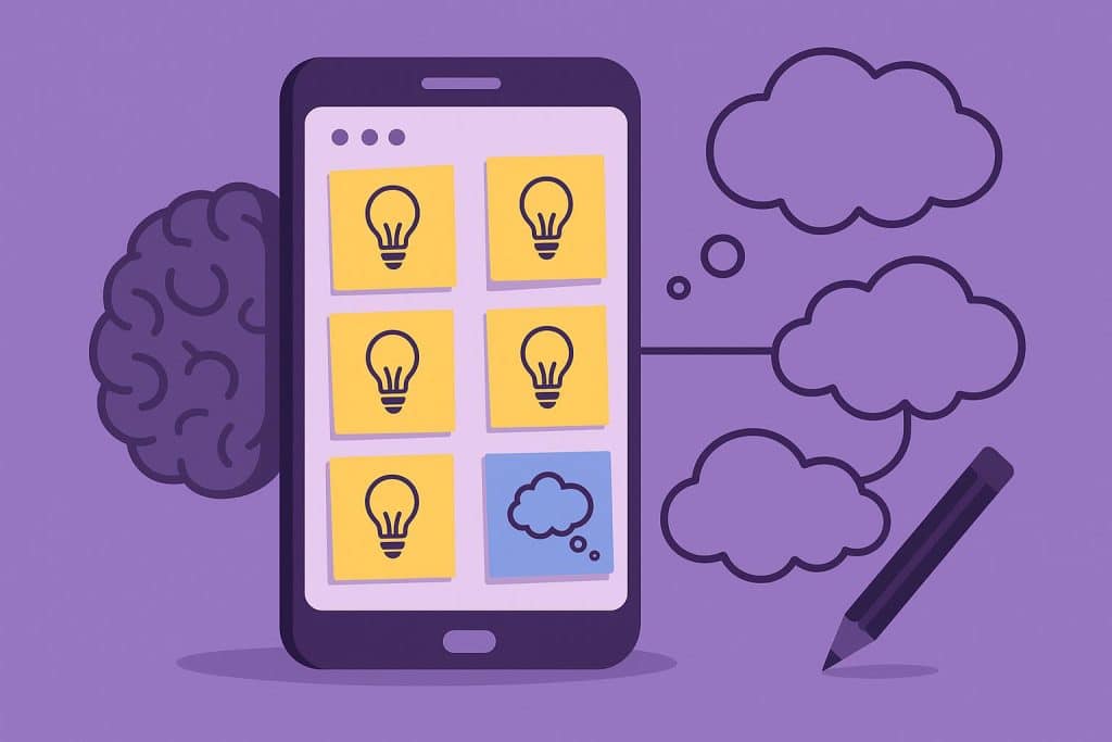 Creative brainstorming apps comparison with diverse idea icons and mind map concept graphics