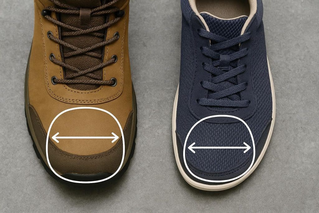 Toe Box Width Explained: Why It Matters for Hikers and Everyday Walkers Close-up of hiking shoes highlighting toe box width on a forest trail