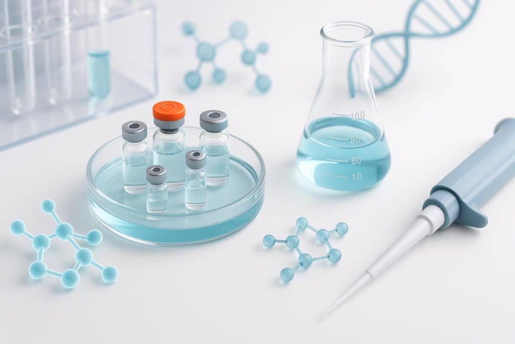 Laboratory researcher analyzing peptide samples to advance scientific discoveries