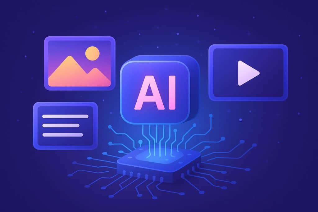 Grok AI generating creative text-to-image and video content with futuristic digital interface