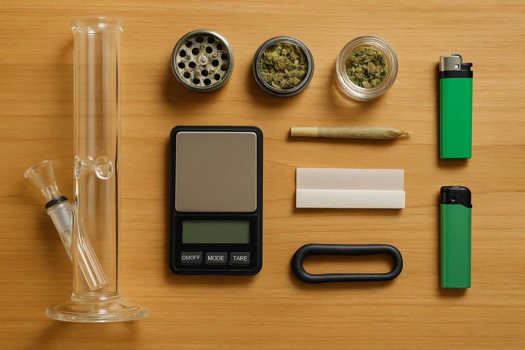 Online Headshop Buying Guide: What Smart Shoppers Look For Assorted smoking accessories and glassware displayed for online headshop shopping guide
