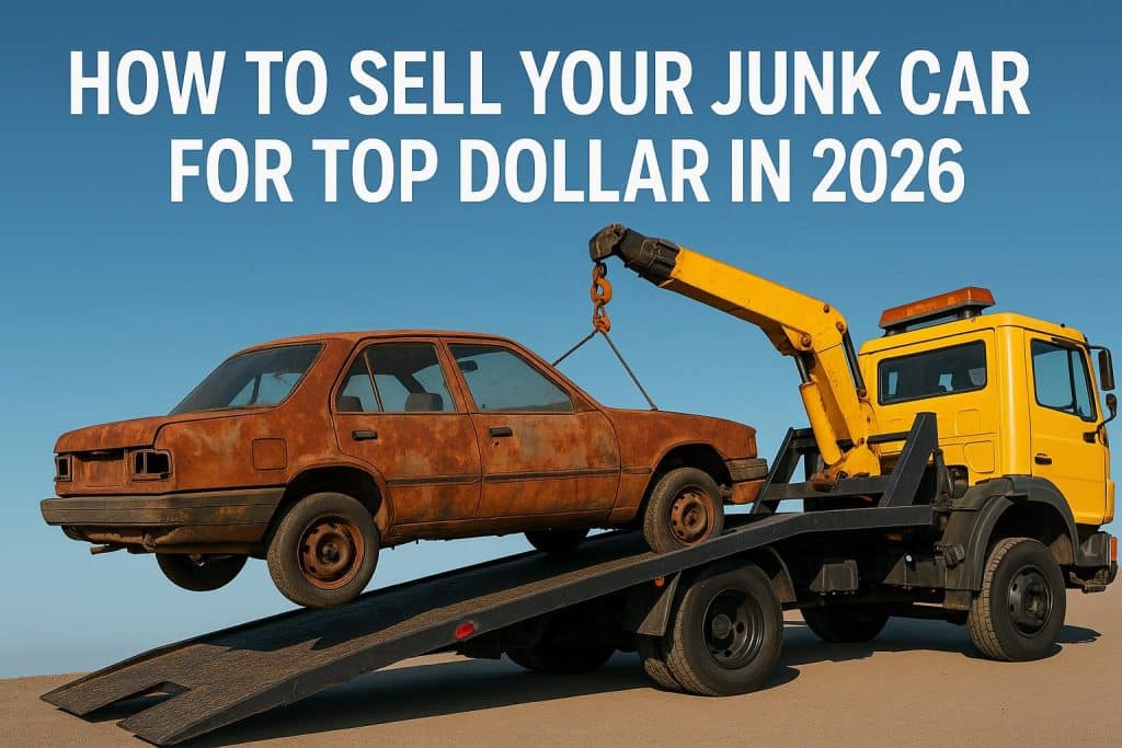 How to Sell Your Junk Car for Top Dollar in 2026 Old car being inspected and valued for cash sale at a scrapyard or auto salvage lot