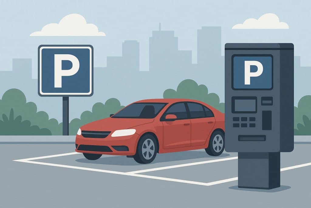 Modern parking lot with signage and automated systems for efficient parking management solutions
