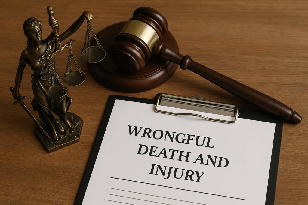 Gavel and legal documents symbolizing support in wrongful death and injury law cases