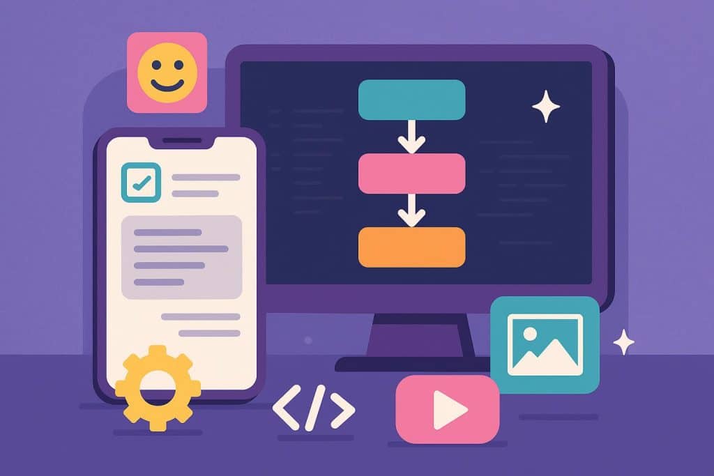 Colorful app interface prototypes showcasing vibe coding and no-code app development concepts