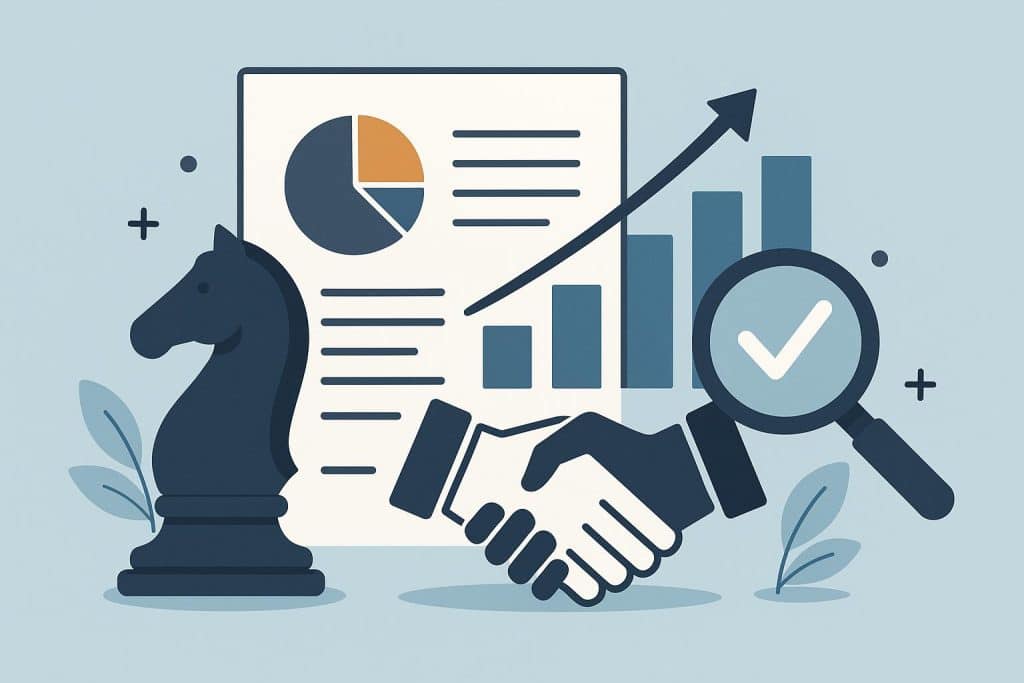 5 Ways Strategic Acquisition Services Help Entrepreneurs Buy the Right Business Business acquisition strategy concept with entrepreneurs analyzing potential companies to purchase