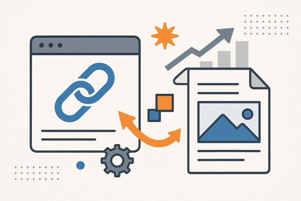 Editorial link building strategies highlighted with industry growth charts and digital marketing icons