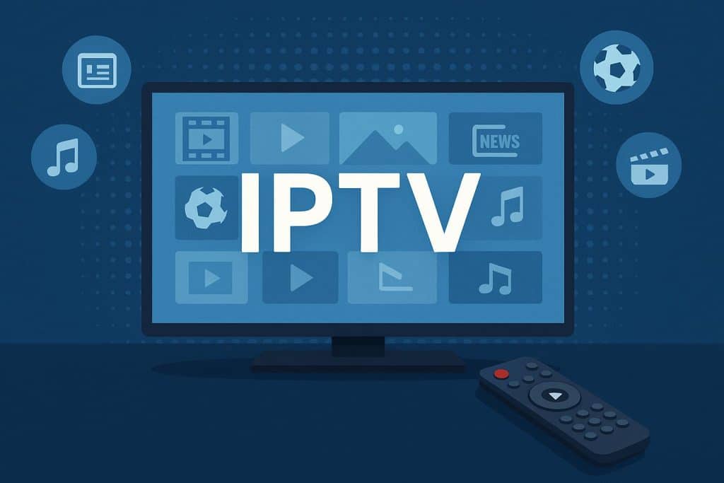 IPTV industry analysis with provider comparison chart and streaming service icons