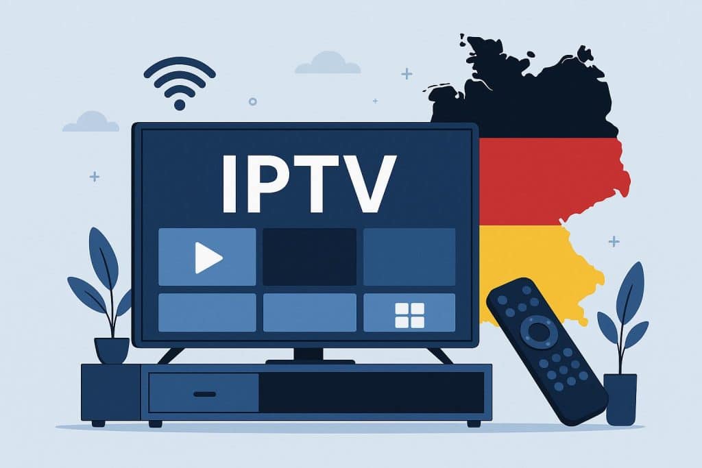 Buying IPTV in 2026: The modern way to enjoy television in Germany IPTV streaming setup with smart TV and remote control in a modern German living room