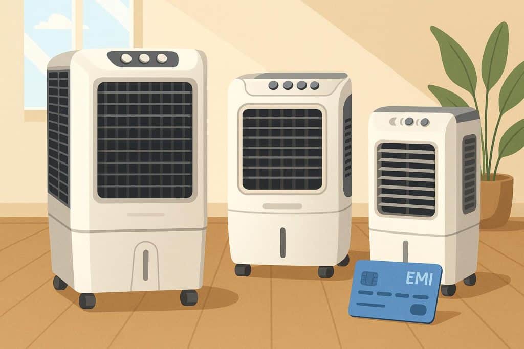 Best air coolers for summer 2026 and how to buy them on Easy EMIs Top air coolers for summer with EMI purchase options displayed for buyers