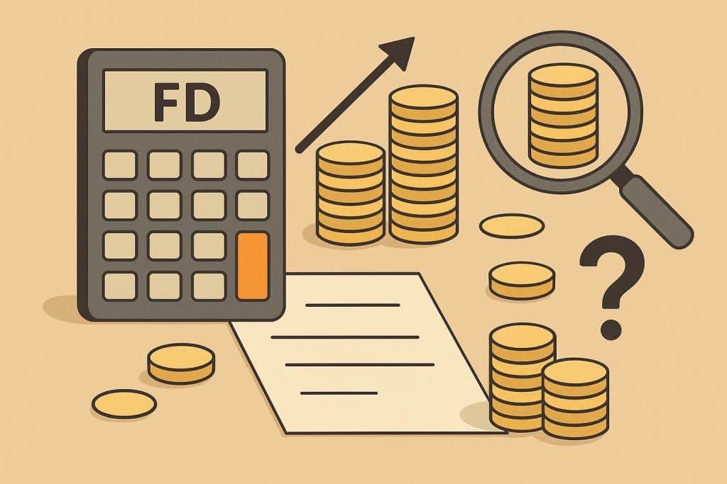 FD calculator on a laptop screen comparing fixed deposit returns and interest rates