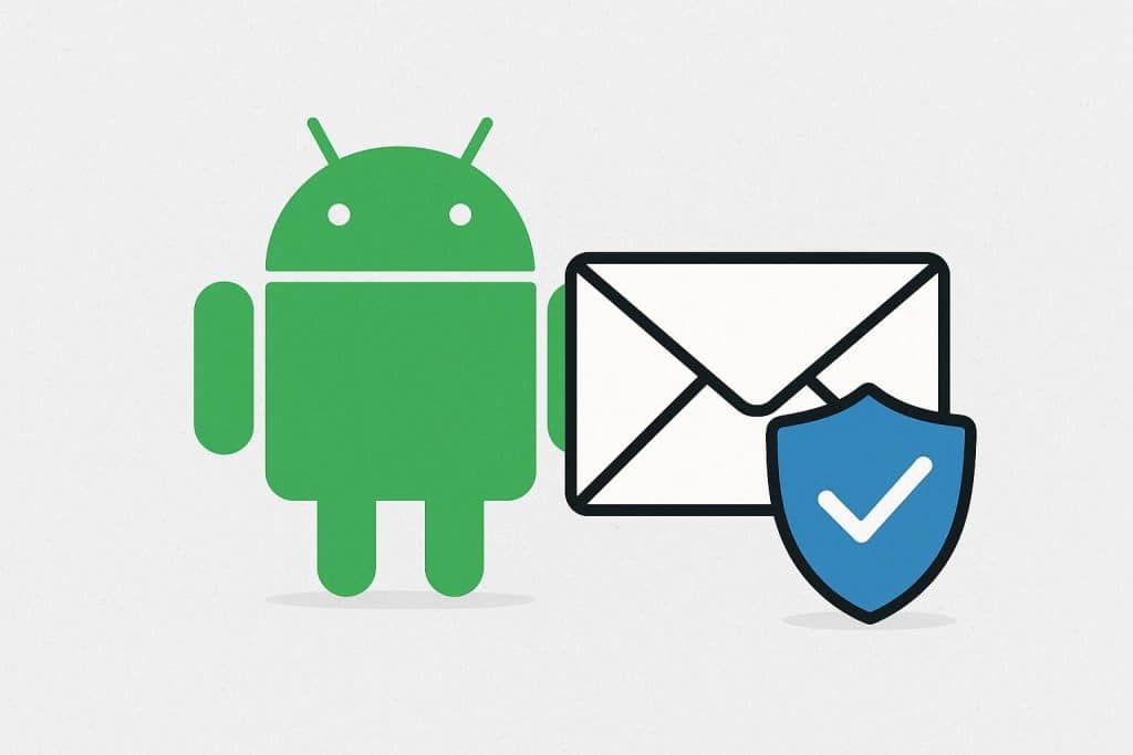 Android phone with email authentication icons highlighting security standards and protection