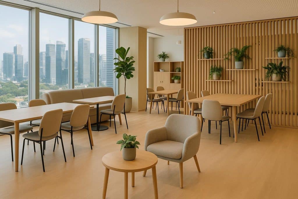 Modern coworking space in Singapore with collaborative workstations and contemporary design