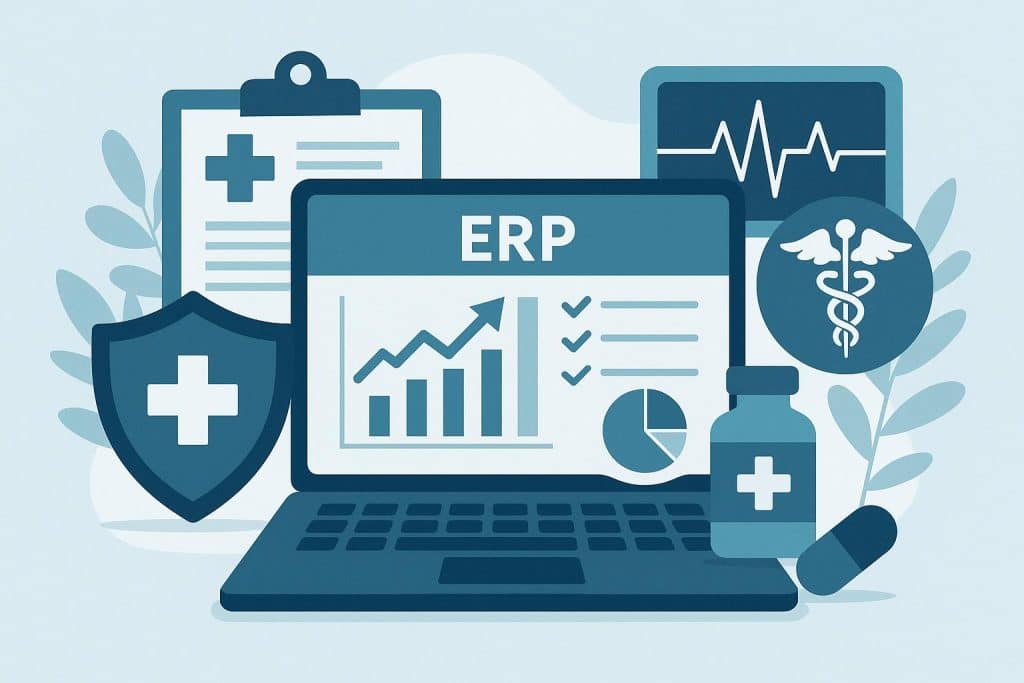 Why Healthcare ERP Systems Are Essential for Operational Efficiency Healthcare ERP dashboard displaying analytics and workflow for improved operational efficiency
