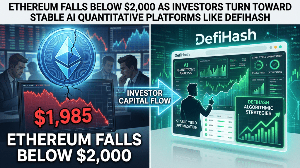 Ethereum Falls Back Below $2,000 as Investors Turn Toward Stable AI Quantitative Platforms Like DefiHash Image 1 of Ethereum Falls Back Below $2,000 as Investors Turn Toward Stable AI Quantitative Platforms Like DefiHash