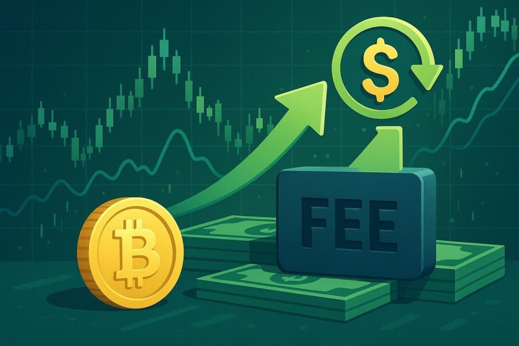 Cryptocurrency trading fee cashback concept with digital coins and cashback percentage graphics