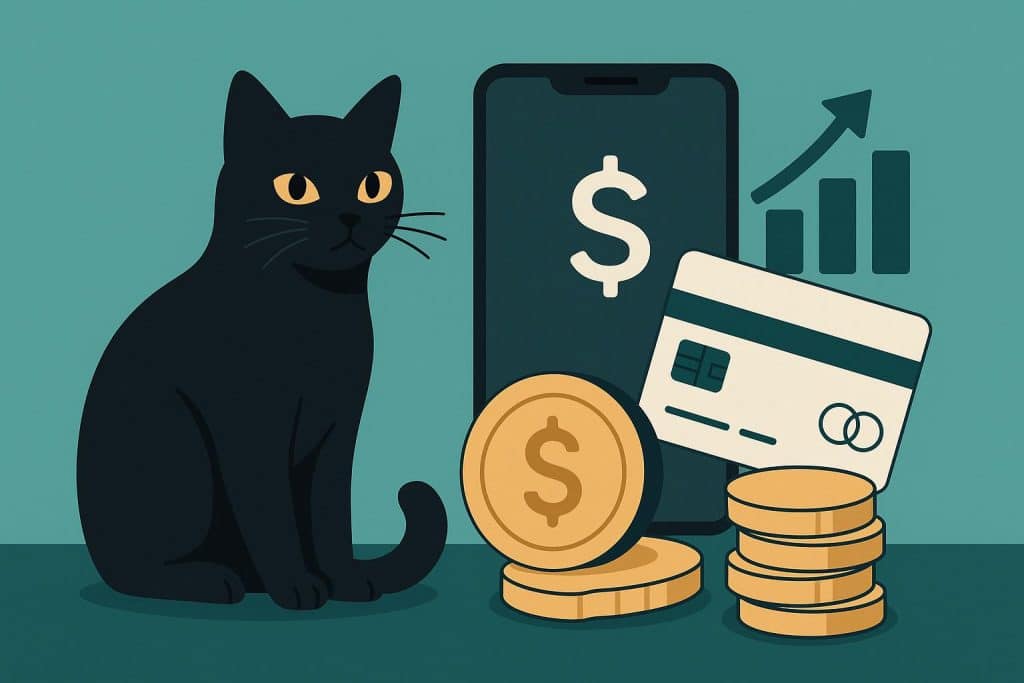 Digital wallet and financial dashboard illustration showcasing blackcat money management tools