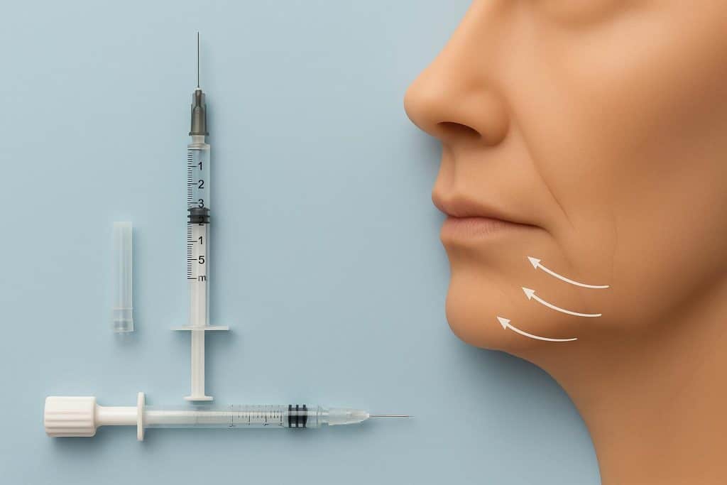 Lower face wrinkle treatment showing plump, smooth skin from mouth to chin after volume restoration