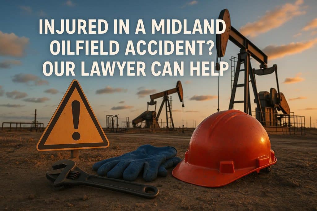 Oilfield accident scene in Midland with emergency response and legal assistance concept