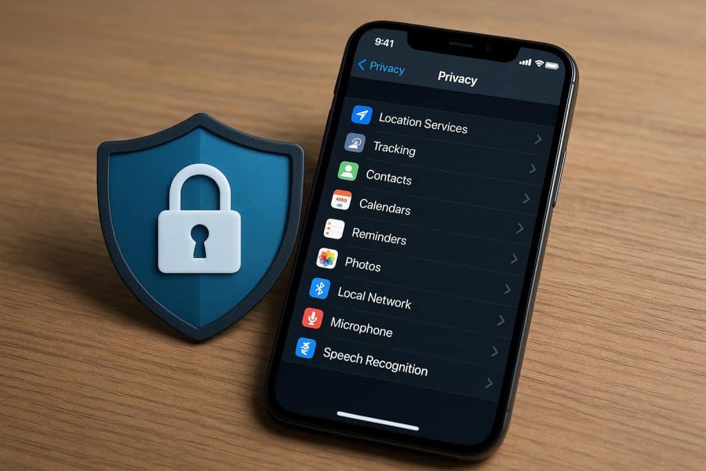 iPhone Privacy Settings Every User Should Review iPhone screen displaying privacy settings menu with security and app permission options highlighted
