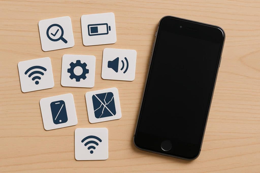7 Things to Check Before You Buy a Used iPhone Used iPhone on a wooden table with checklist and accessories, highlighting buying considerations