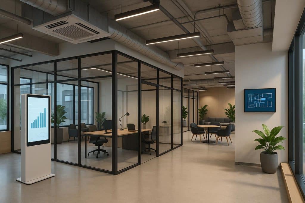 Commercial Innovation Trends Reshaping Business Spaces Modern business workspace showcasing cutting-edge technology and innovative commercial design trends